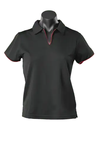 Aussie Pacific Ladies Yarra Polo Shirt 2302 Casual Wear Aussie Pacific Black/Red 16-18